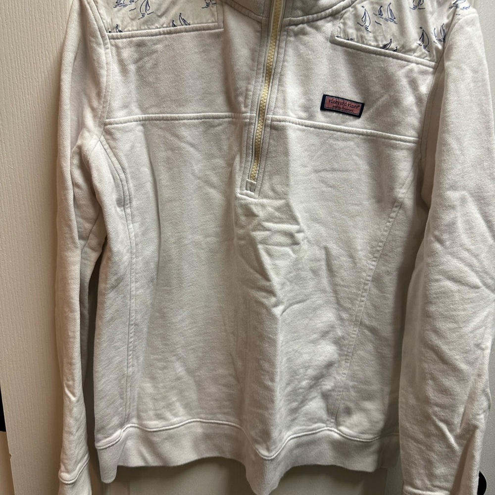 Vineyard Vines women's Cream Half-Zip Sweater size L/ pre owned B89